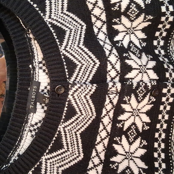 Talbots Black and White Fair Isle Cardigan NWT L - Picture 2 of 8